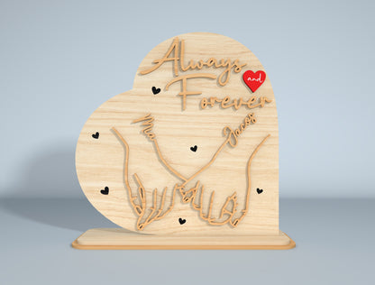 Personalized Holding Hands Heart Laser Cut File Bundle | Romantic Couple Decor | Valentine Wooden Art | Glowforge, xTool, LightBurn, etc.