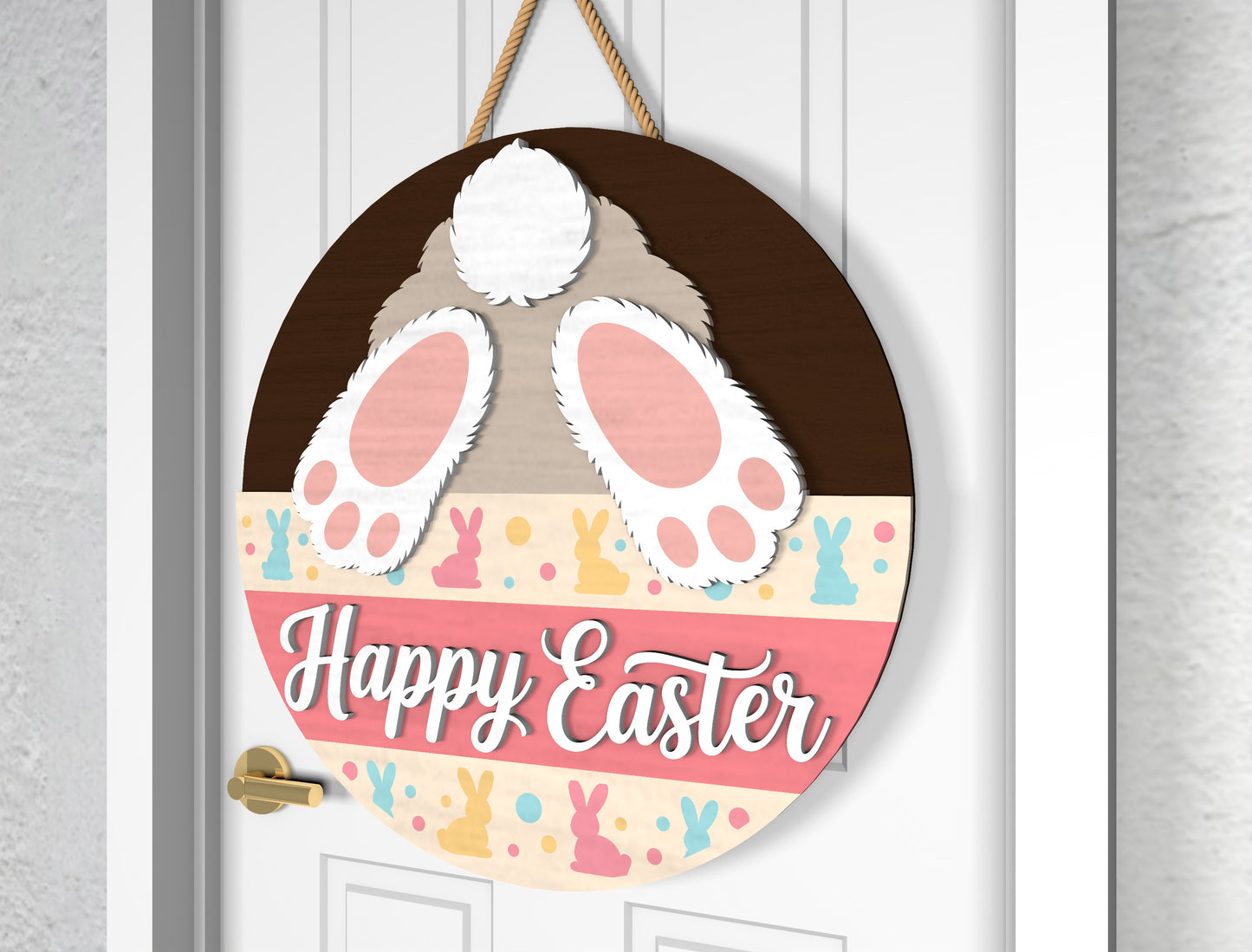 Hello Chicks Easter Door Sign SVG Funny Bunny Butt Round for Glowforge