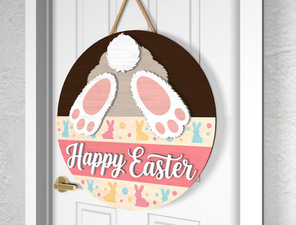 Hello Chicks Easter Door Sign SVG Funny Bunny Butt Round for Glowforge