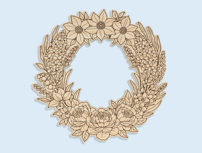 Floral Wreath Door Sign SVG Bundle Spring for LightBurn and xTool