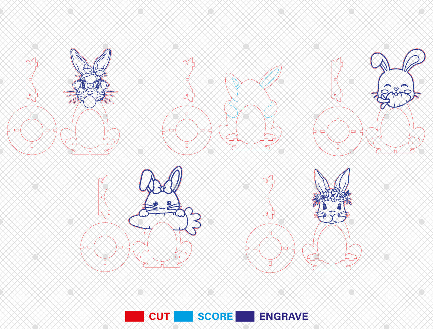 Bunny Egg Holder Stand SVG Easter Tabletop 5 Designs for Glowforge and xTool