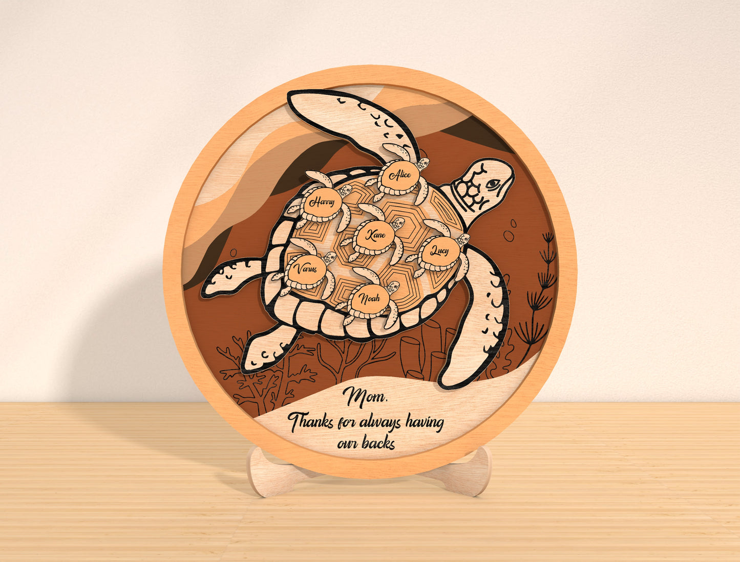 Sea Turtle Family Sign Laser Cut File | Mother’s Day Decor | Ocean Wooden Style | Glowforge, xTool, LightBurn, etc.