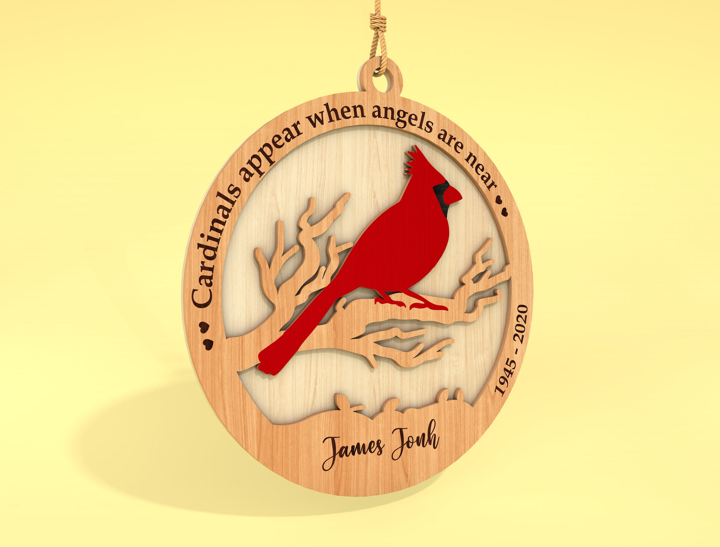 Cardinal Memorial Ornament SVG Bird on Branch Heaven Laser Cut File for Glowforge