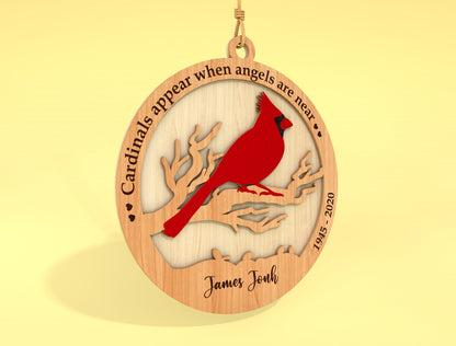 Cardinal Memorial Ornament SVG Bird on Branch Heaven Laser Cut File for Glowforge