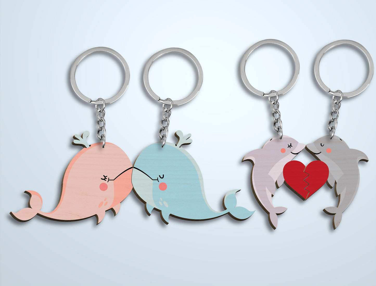 Animal Couple Keychain Laser Cut File Bundle | Cute Love Animals SVG Set | Valentine Wooden Keychain Design | Glowforge, xTool, LightBurn, etc.