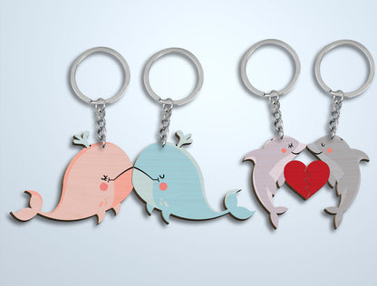 Animal Couple Keychain Laser Cut File Bundle | Cute Love Animals SVG Set | Valentine Wooden Keychain Design | Glowforge, xTool, LightBurn, etc.