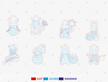 Easter Gnome Earrings SVG Set 8 Cute Bunny Jewelry for LightBurn and xTool