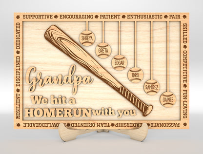 "Daddy We Hit A Home Run With You" Baseball Trophy Sign SVG for Glowforge and xTool