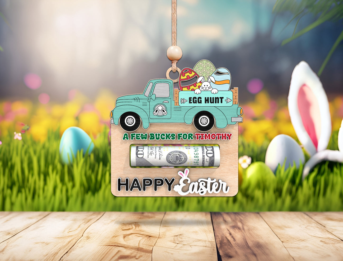 Easter Money Holder SVG Wooden Bunny Truck Cash for LightBurn and xTool