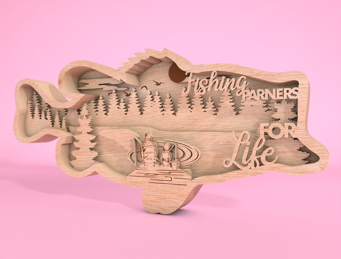 Father’s Day Fishing Multilayer SVG Laser Cut File for Glowforge