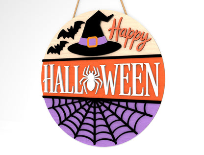 Happy Halloween Witch Hat Door Hanger SVG Set for Glowforge xTool LightBurn