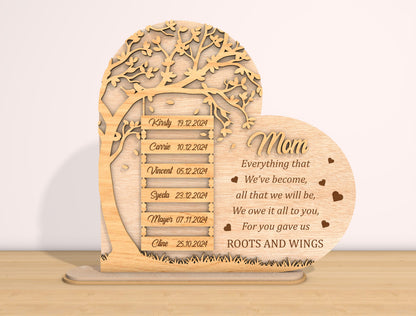 Mom Roots and Wings Tree Sign SVG Bundle for Glowforge and xTool