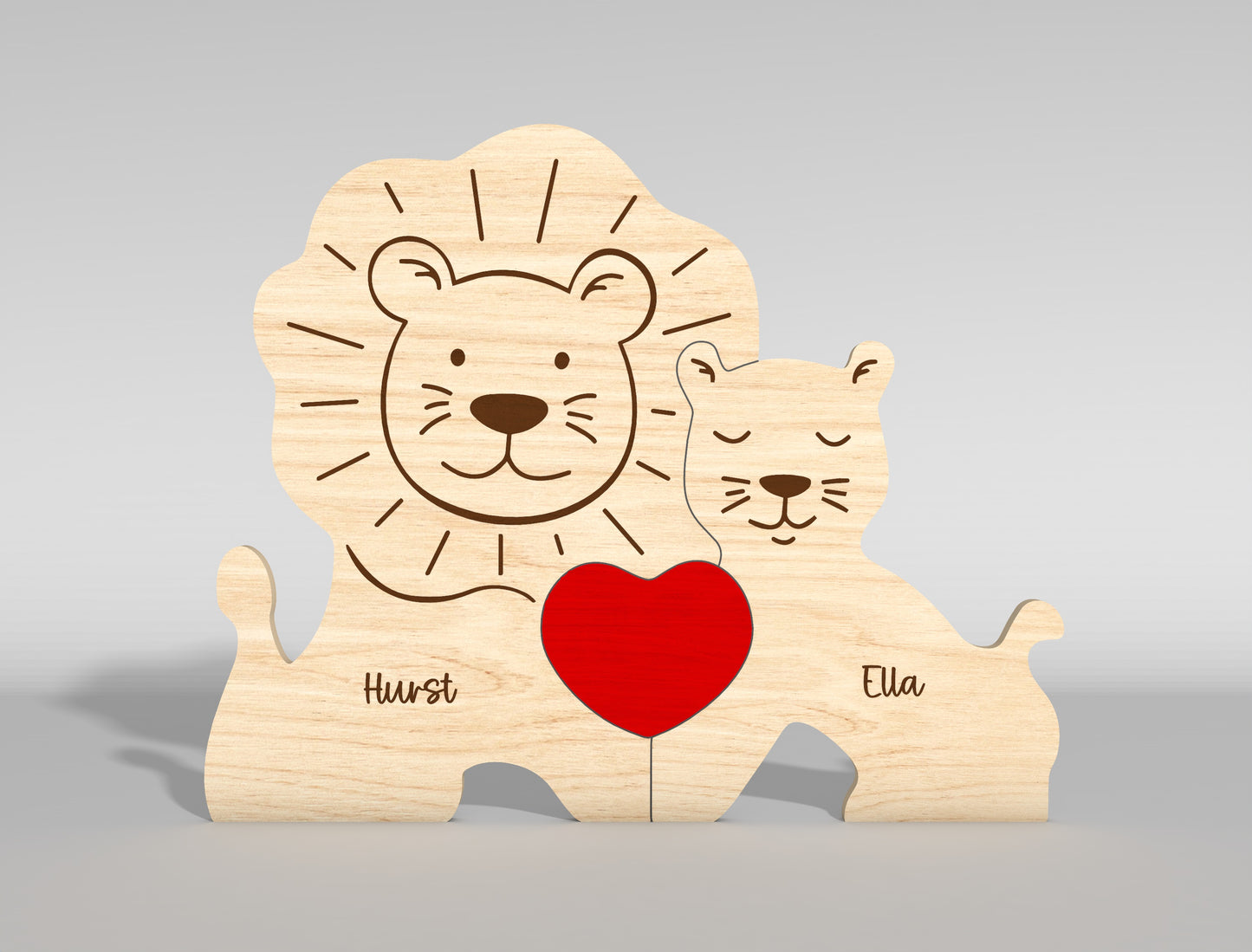 Lion Family Wooden Puzzle Sign SVG for LightBurn and xTool
