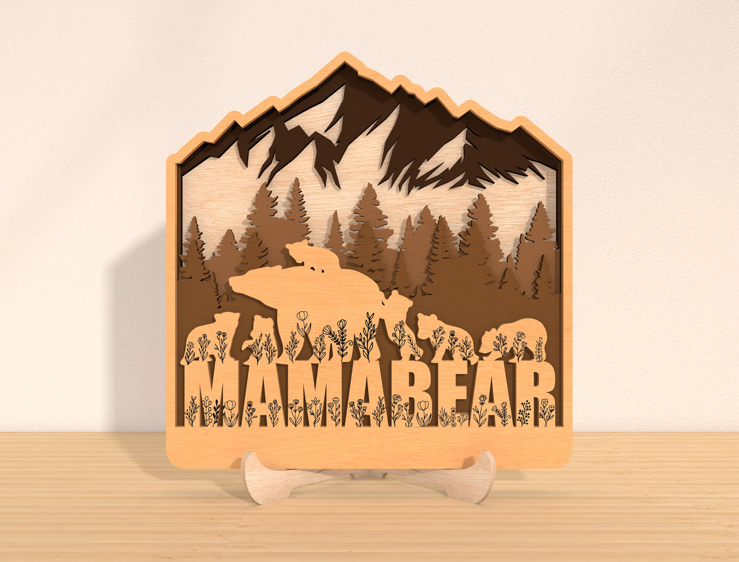 Bear Family Mountain Sign SVG Laser Cut File for LightBurn and Glowforge