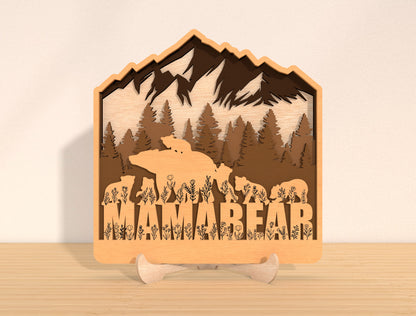 Bear Family Mountain Sign SVG Laser Cut File for LightBurn and Glowforge