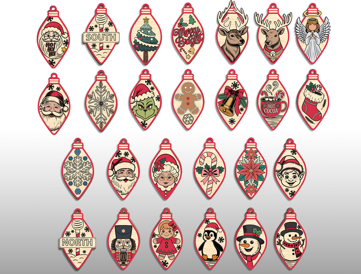 Christmas Light Bulb Ornament SVG Engraved Laser Cut File