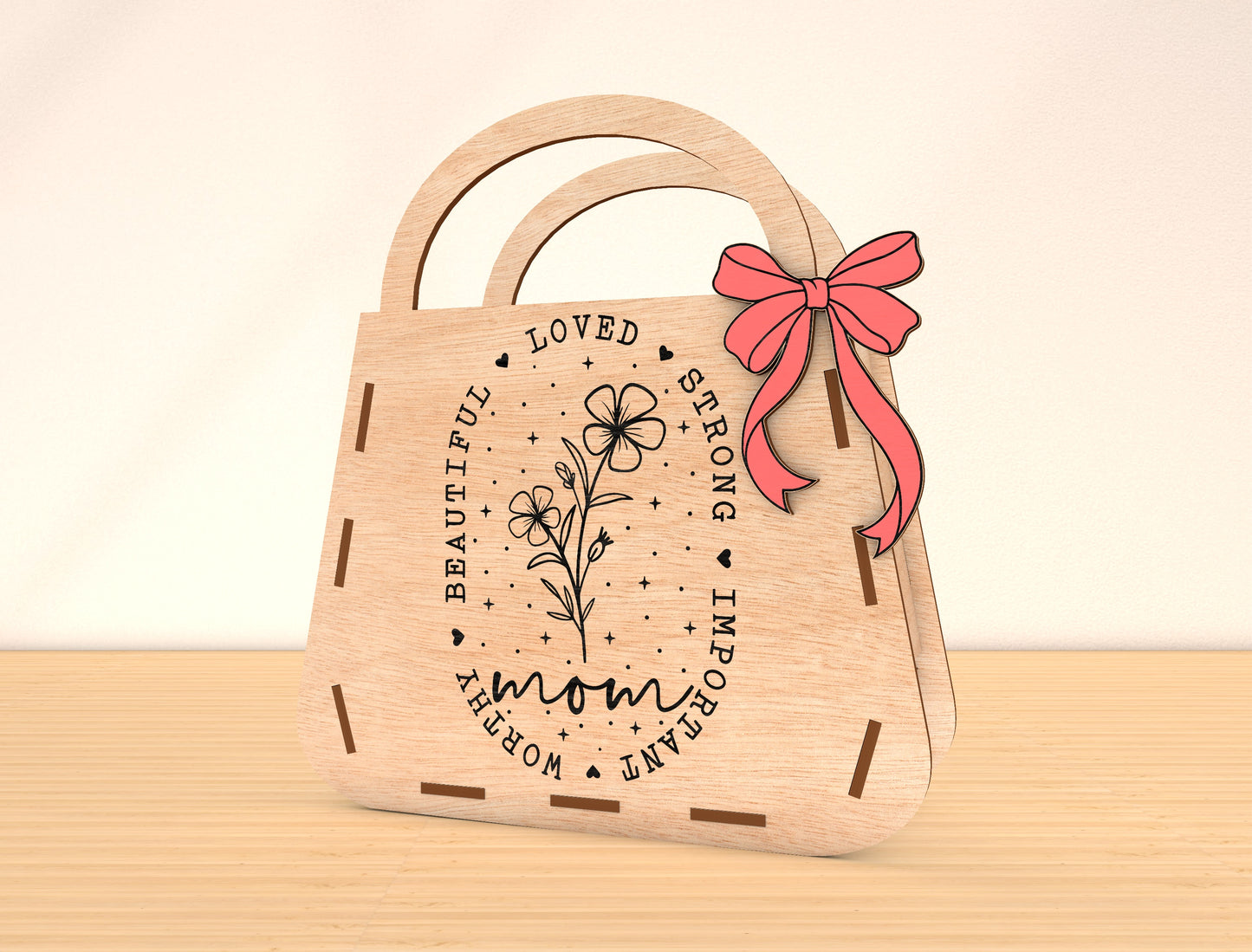 Mother’s Day Purse Sign Laser Cut File Bundle | Mom Quote Decor | Layered Wooden Handbag Design | Glowforge, xTool, LightBurn, etc.
