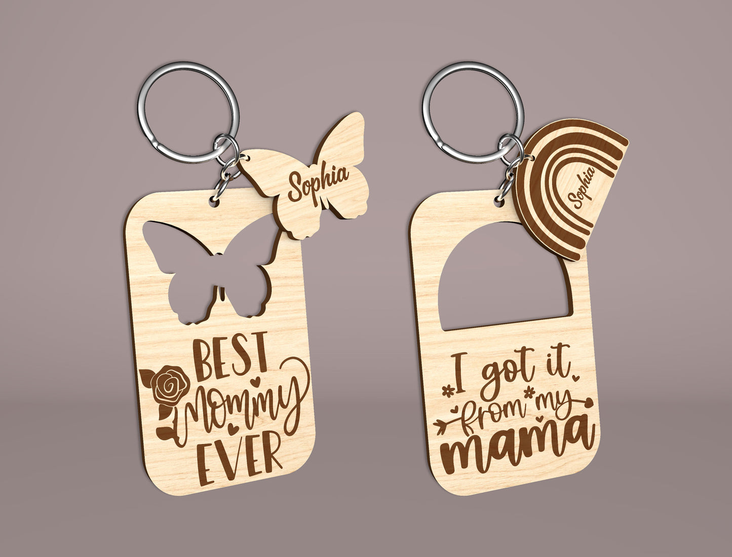 Mom Keychain SVG Bundle Mother's Day Wooden for Glowforge and xTool