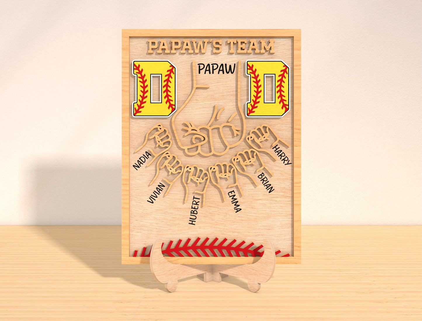 Father’s Team Laser Cut File | Dad Handprint Football Sign | Family Name Wooden Decor | Glowforge, xTool, LightBurn, etc.