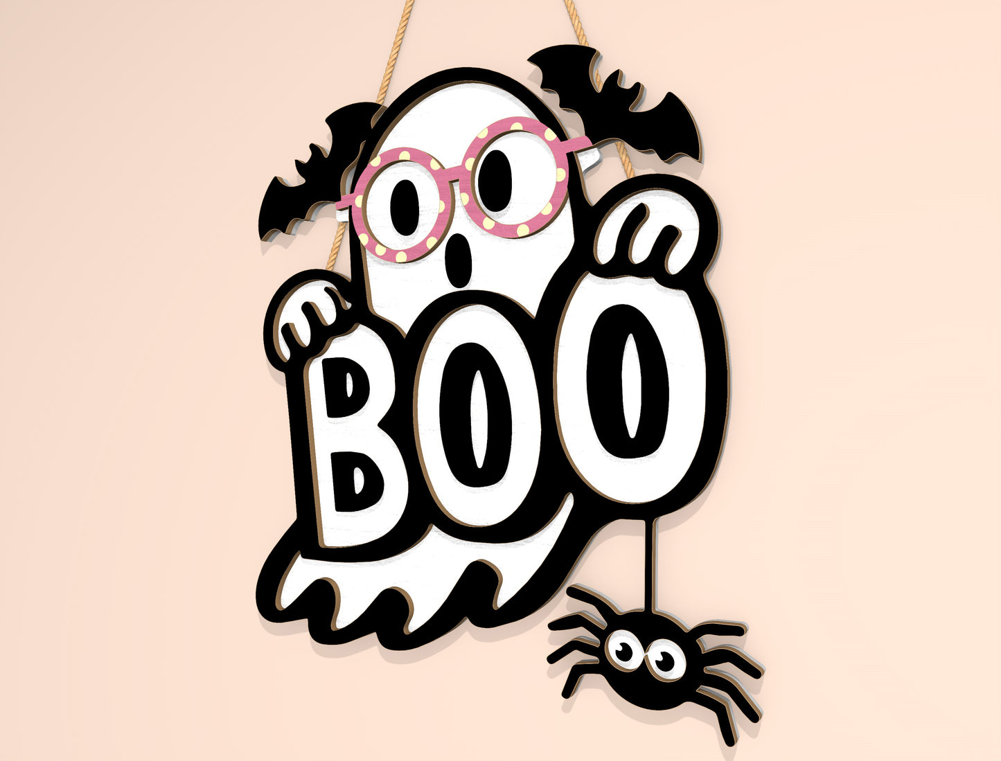 Halloween Boo Ghost Door Hanger SVG Laser Cut File | 2 Cute Spooky Designs | Funny Front Door Decor | Glowforge, xTool, LightBurn, etc.