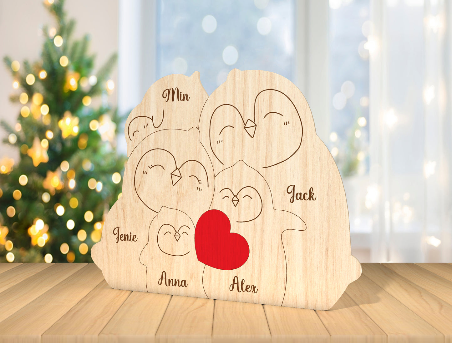 Personalized Penguin Family Puzzle SVG for Glowforge and xTool