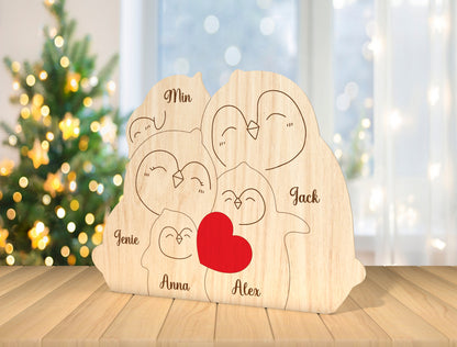 Personalized Penguin Family Puzzle SVG for Glowforge and xTool