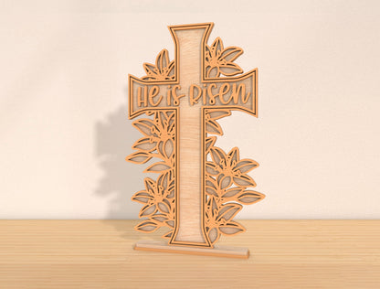 Multilayer Cross Lily SVG Bundle Christian Floral Faith for LightBurn