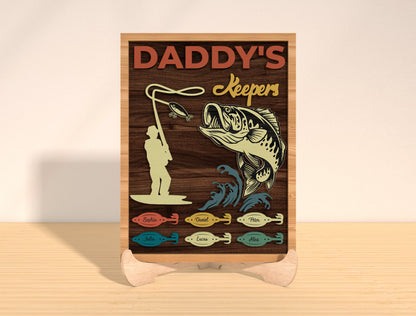 Daddy’s Fish Keepers Sign SVG Bundle Laser Cut File | Personalized Fishing Family Decor | Wooden Tabletop Sign | Glowforge, xTool, LightBurn, etc.