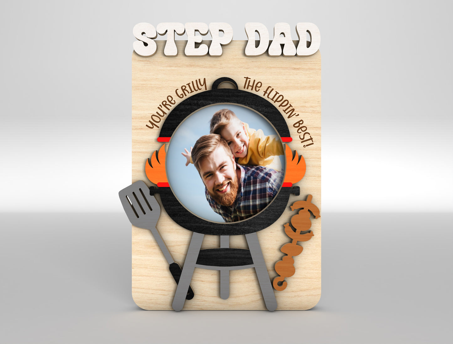 "Grillly The Flippin Best" Dad BBQ Photo Frame SVG Laser Cut File for xTool and LightBurn