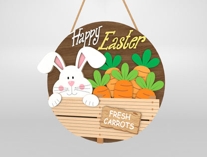 Cute Bunny Easter Door Hanger SVG Carrot Crate Decor for LightBurn and xTool
