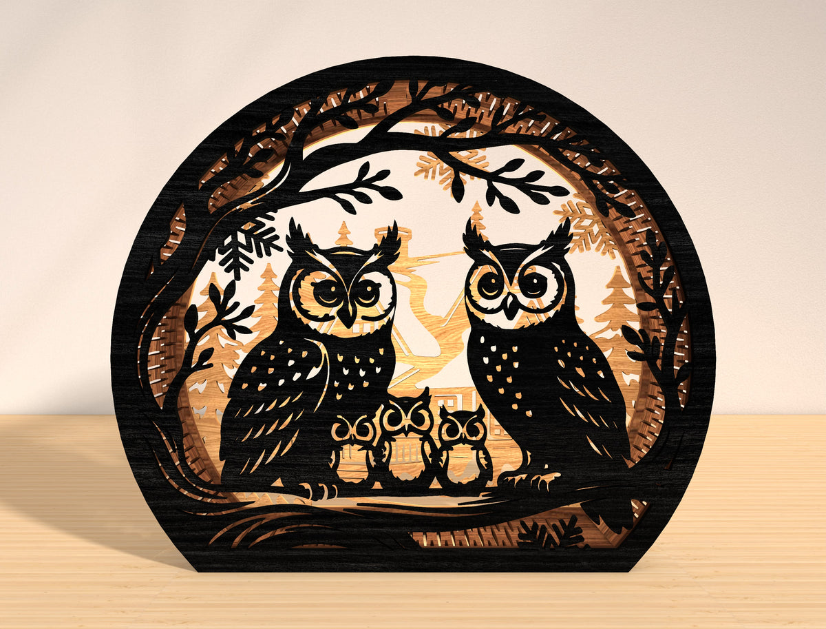 Owl Family Winter Village Christmas Lantern SVG Bundle 6