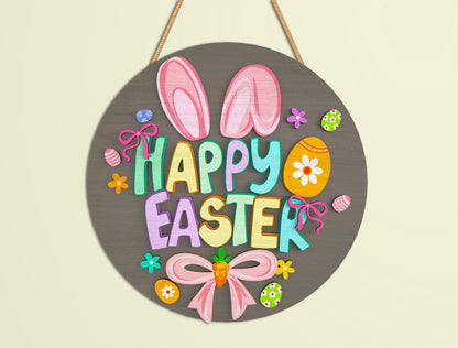 Easter Bunny Door Sign SVG Bundle Cute Bunny Quote for LightBurn