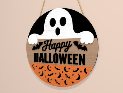 Happy Halloween Round Door Hanger SVG Set for Glowforge xTool LightBurn 2 Designs