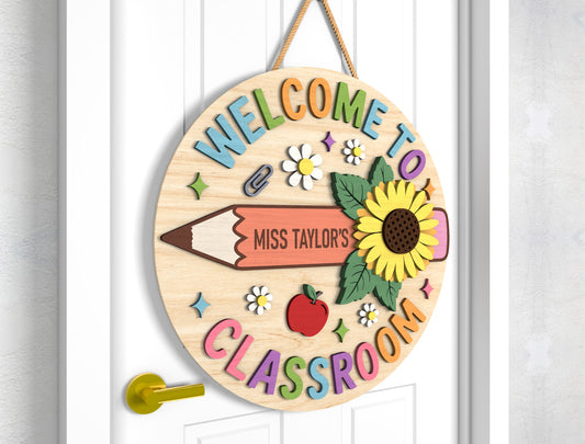 Personalized Sunflower Teacher Door Sign SVG Laser Cut File for Glowforge and xTool