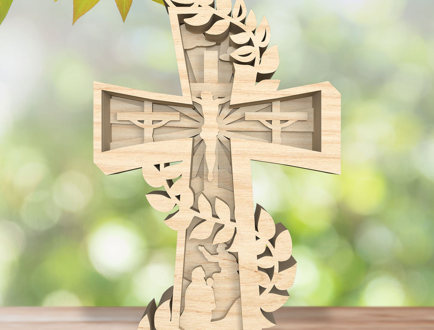 Layered Cross Christian Easter Sign SVG Bundle for LightBurn and Glowforge