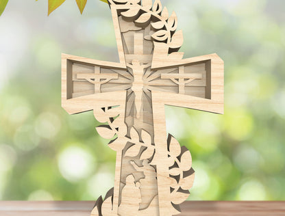 Layered Cross Christian Easter Sign SVG Bundle for LightBurn and Glowforge