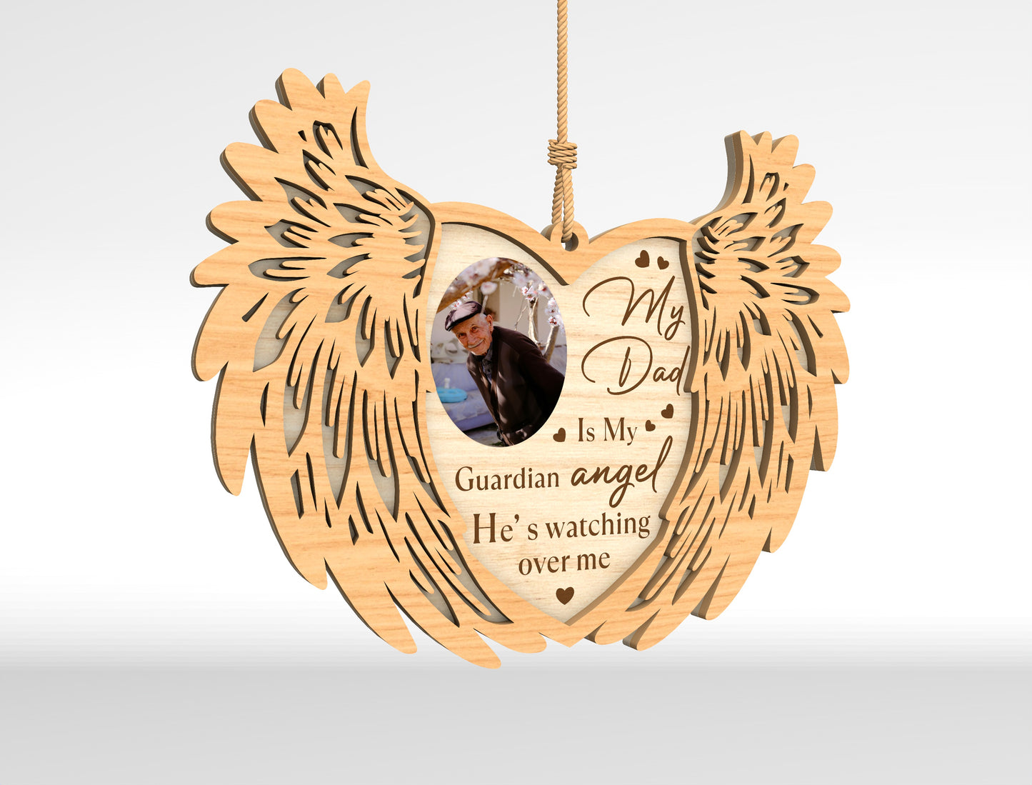 Memorial Angel Wings Ornament SVG In Loving Memory Photo Laser Cut File for LightBurn