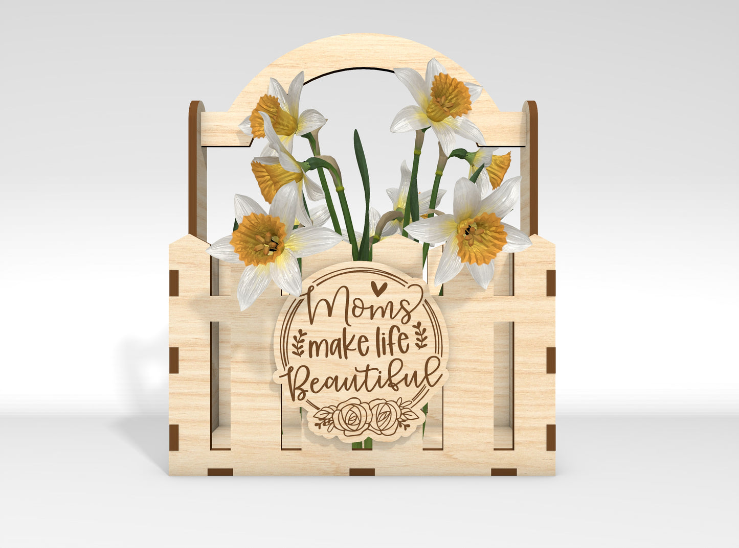 Mother's Day Flower Basket SVG Engraved Floral Gift Laser Cut File for Glowforge and xTool
