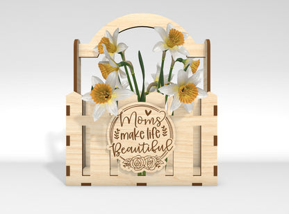 Mother's Day Flower Basket SVG Engraved Floral Gift Laser Cut File for Glowforge and xTool