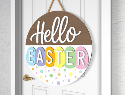 Minimal Easter Door Sign SVG Bunny Pastel Egg Lettering for LightBurn and xTool