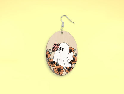 9 Floral Ghost Earrings SVG Halloween Laser Cut Bundle for xTool