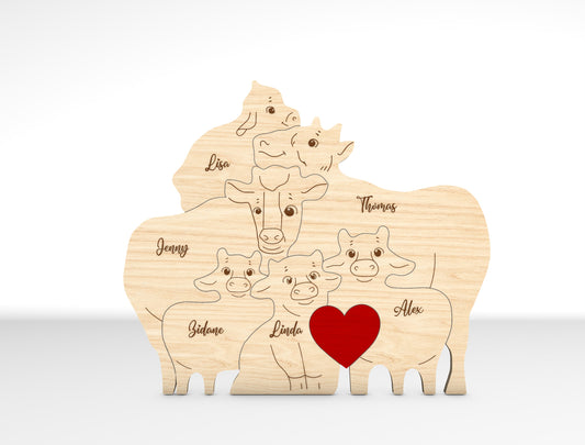 Personalized Family Highland Cow Puzzle SVG for LightBurn