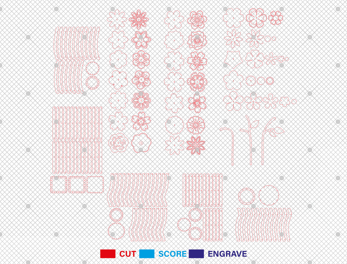 Flower Vase Bundle SVG 18 Flowers Wooden Slotted for Glowforge and xTool