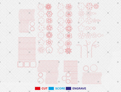 Flower Vase Bundle SVG 18 Flowers Wooden Slotted for Glowforge and xTool