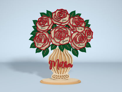 Personalized Rose Vase Stand Sign SVG for LightBurn and xTool
