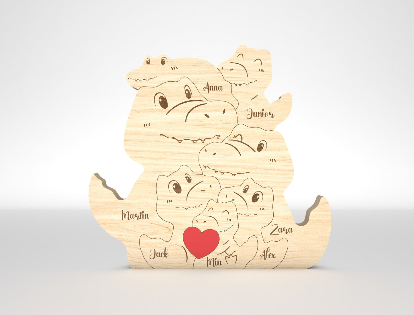 Personalized Family Crocodile Puzzle SVG Laser Cut File for Glowforge and LightBurn