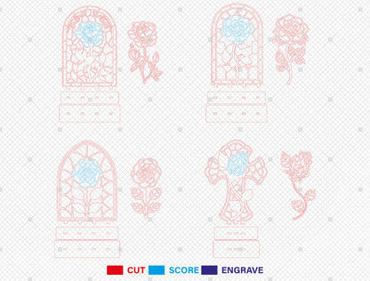 Rose Window Frame SVG Bundle Stained Glass Style Laser Cut File for xTool and Glowforge