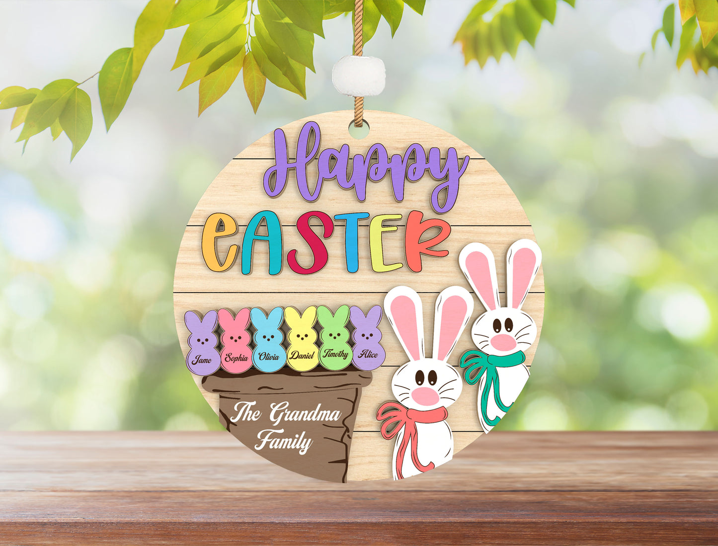 Personalized Easter Family Ornament SVG Happy Easter Peeps for LightBurn