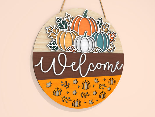 Welcome Pumpkin Gnome Door Hanger SVG Set for Glowforge xTool LightBurn | 2 Designs