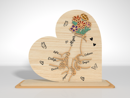 Heart Shaped Mom Kids Name Sign SVG Personalized Laser Cut File for xTool and LightBurn
